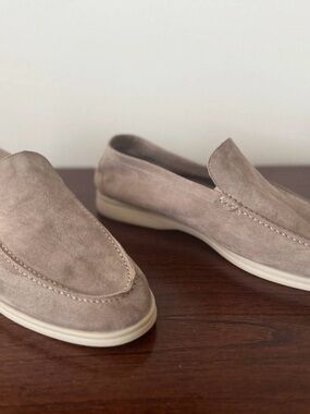 Loro Piana Taupe Suede Slip-On Loafers